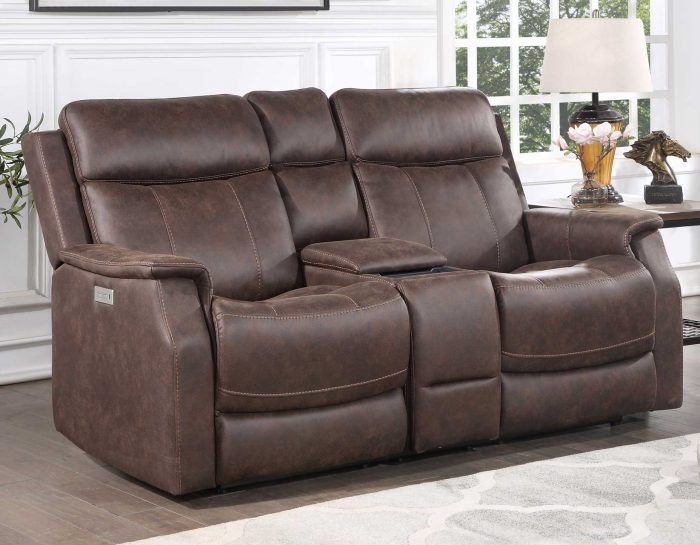 Valencia Dual-Power Leatherette Reclining Console Loveseat