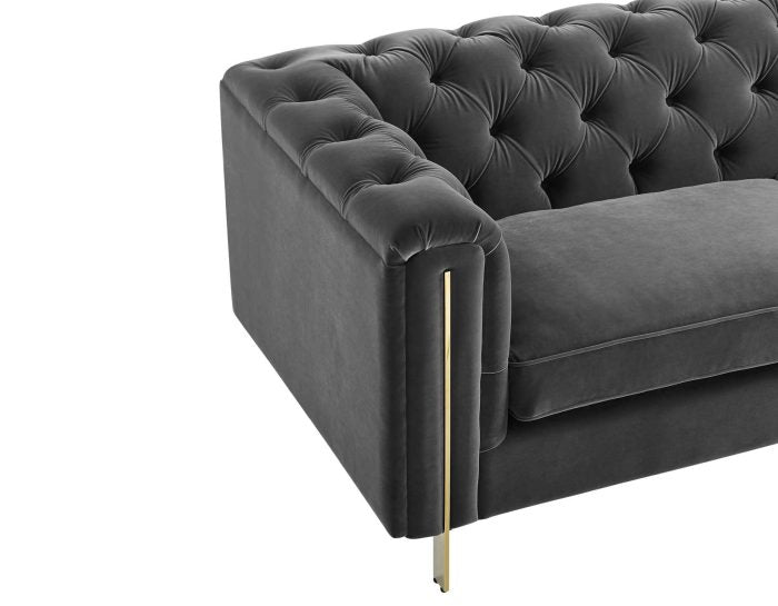 Charlene Velvet Button Tufted Rolled Arm Chesterfield Loveseat