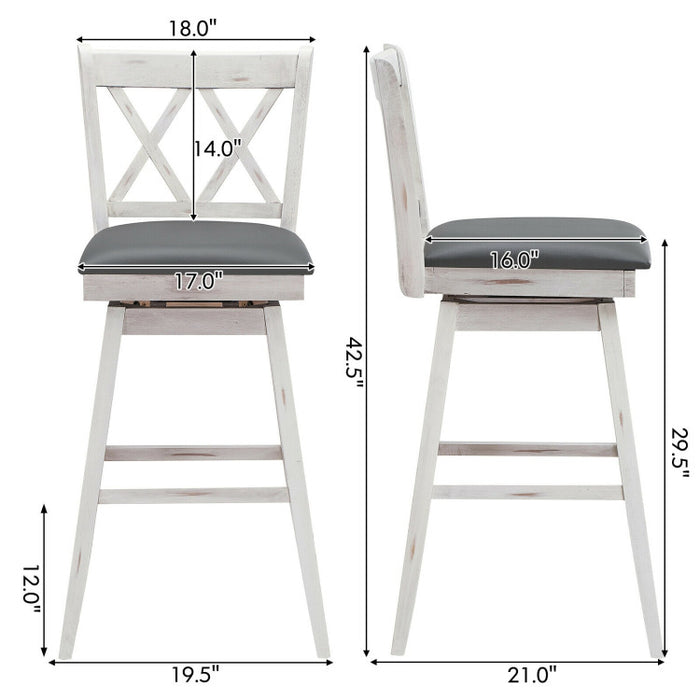 2 Pieces 29 Inch Swivel Counter Height Barstool Set with Rubber Wood Legs