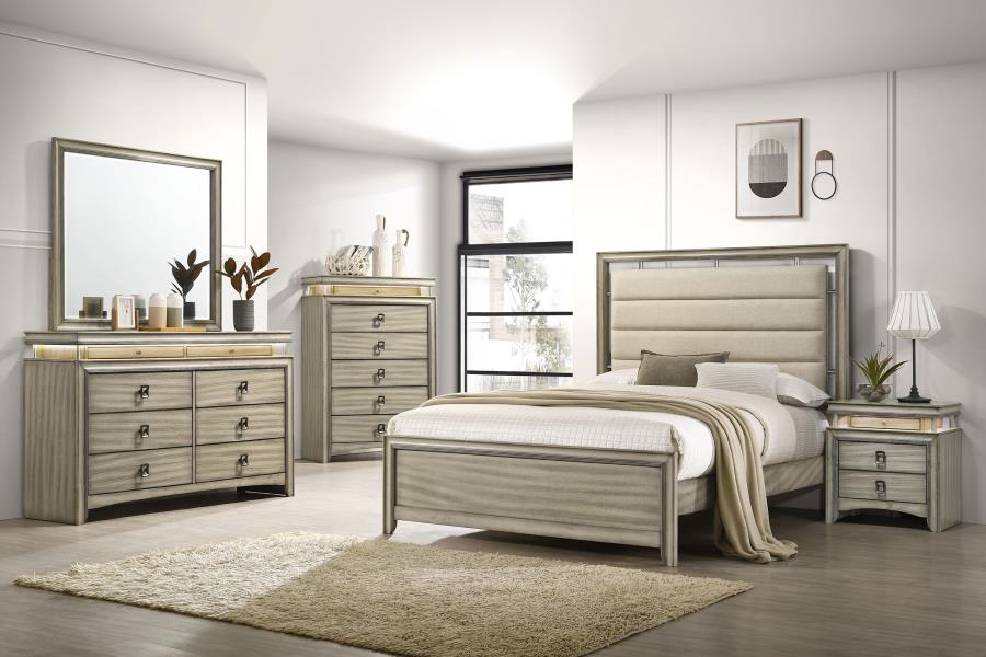 Giselle 6-Drawer Bedroom Chest With LED Rustic Beige