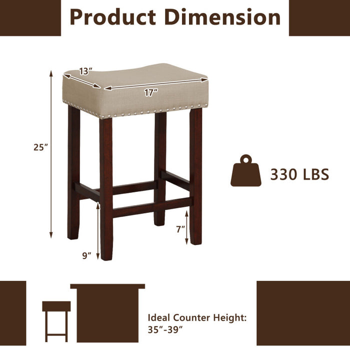 Set of 2 24 Inch Bar Stool with Curved Seat Cushions