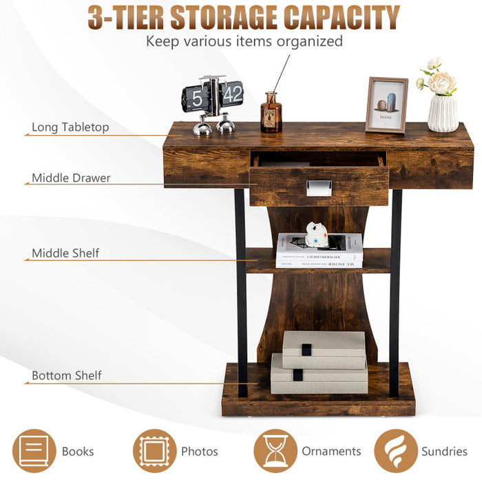 Console Table with Drawer and 2-Tier Shelves for Entryway Living Room