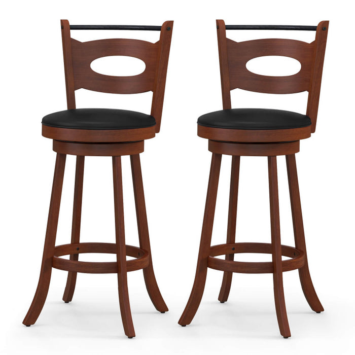 2 Pieces 24/29 inch Swivel Bar Stools with Curved Backrest and Seat Cushions