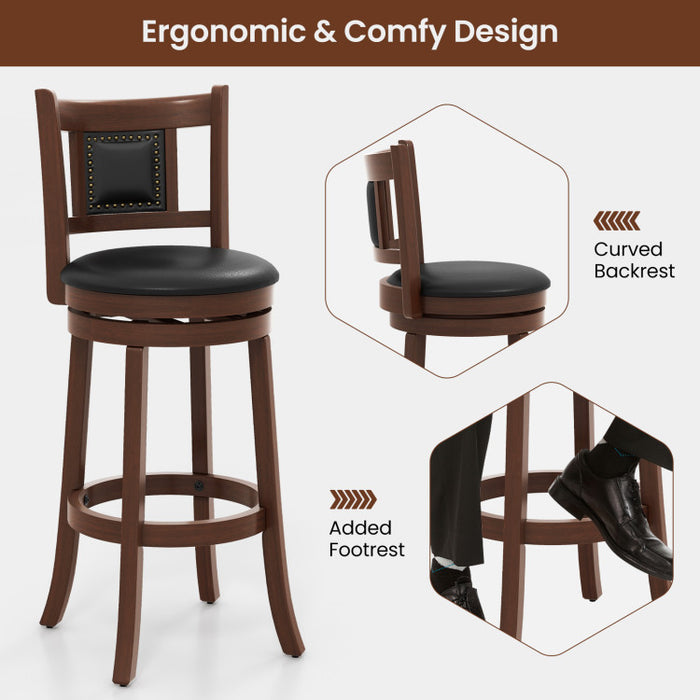 25.5 Inch/30.5 Inch Upholstered Bar Stools Set of 2 with Curved Backrest and Footrest