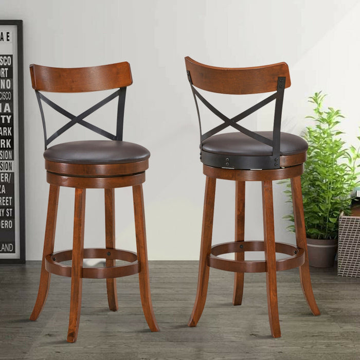 Set of 2 Bar Stools 360-Degree Swivel Dining Bar Chairs with Rubber Wood Legs