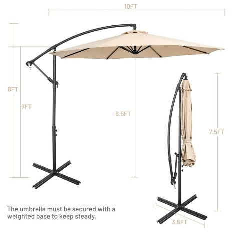 10 Feet Offset Umbrella with 8 Ribs Cantilever and Cross Base