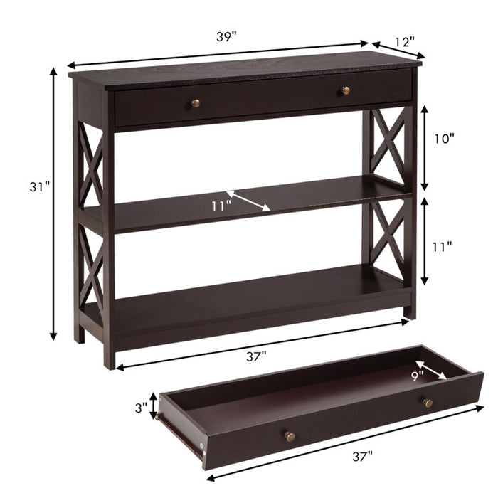 Console Table 3-Tier with Drawer and Storage Shelves