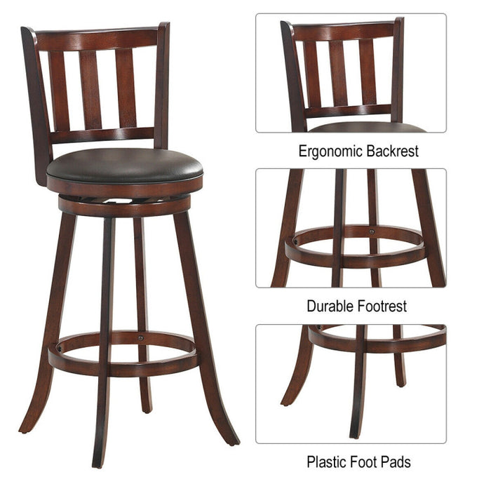 2 Pieces 360 Degree Swivel Wooden Counter Height Bar Stool Set with Cushioned Seat