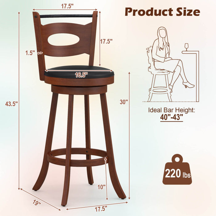 2 Pieces 24/29 inch Swivel Bar Stools with Curved Backrest and Seat Cushions