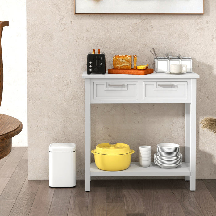 Narrow Console Table with Drawers and Open Storage Shelf