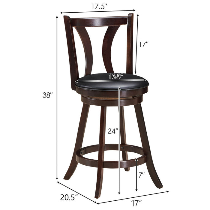 24/29.5 Inch Set of 2 Swivel Bar Stools Bar Height Chairs with Rubber Wood Legs