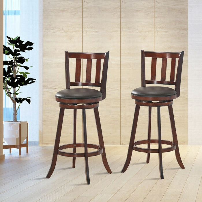 2 Pieces 360 Degree Swivel Wooden Counter Height Bar Stool Set with Cushioned Seat