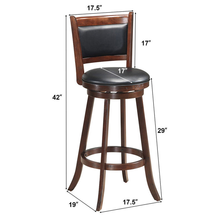 2 Pieces 29 Inch Wooden Swivel Height Bar Stool with PVC Cushioned Seat