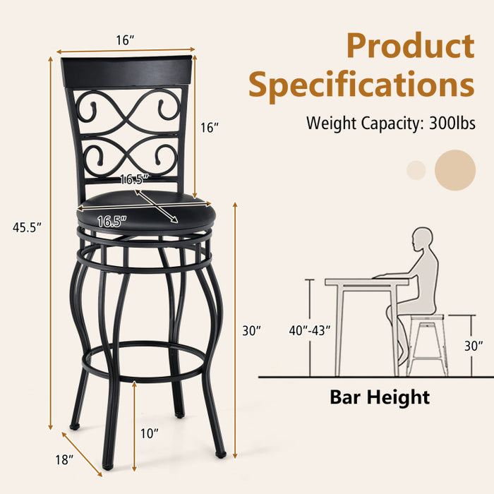 Set of 2 30 Inch Bar Stool with Backrest and Footrest