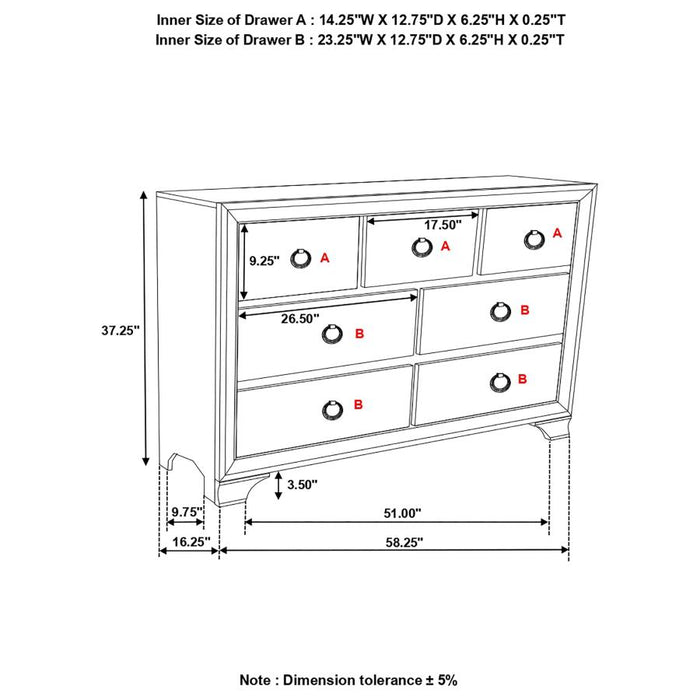 Salford 7-drawer Dresser Metallic Sterling