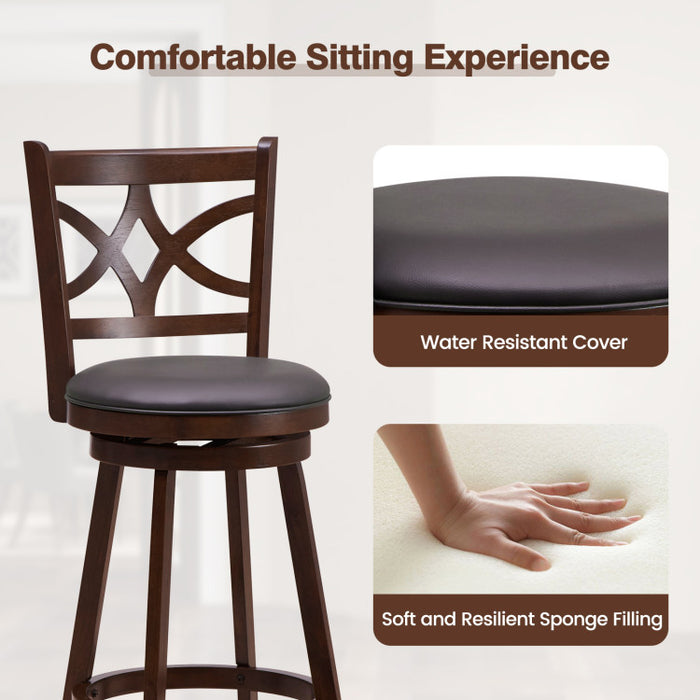 360° Swivel Bar Chairs with Leather Cushioned Seat and Rubber Wood Frame