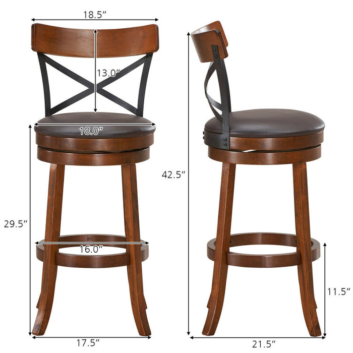 Set of 2 Bar Stools 360-Degree Swivel Dining Bar Chairs with Rubber Wood Legs