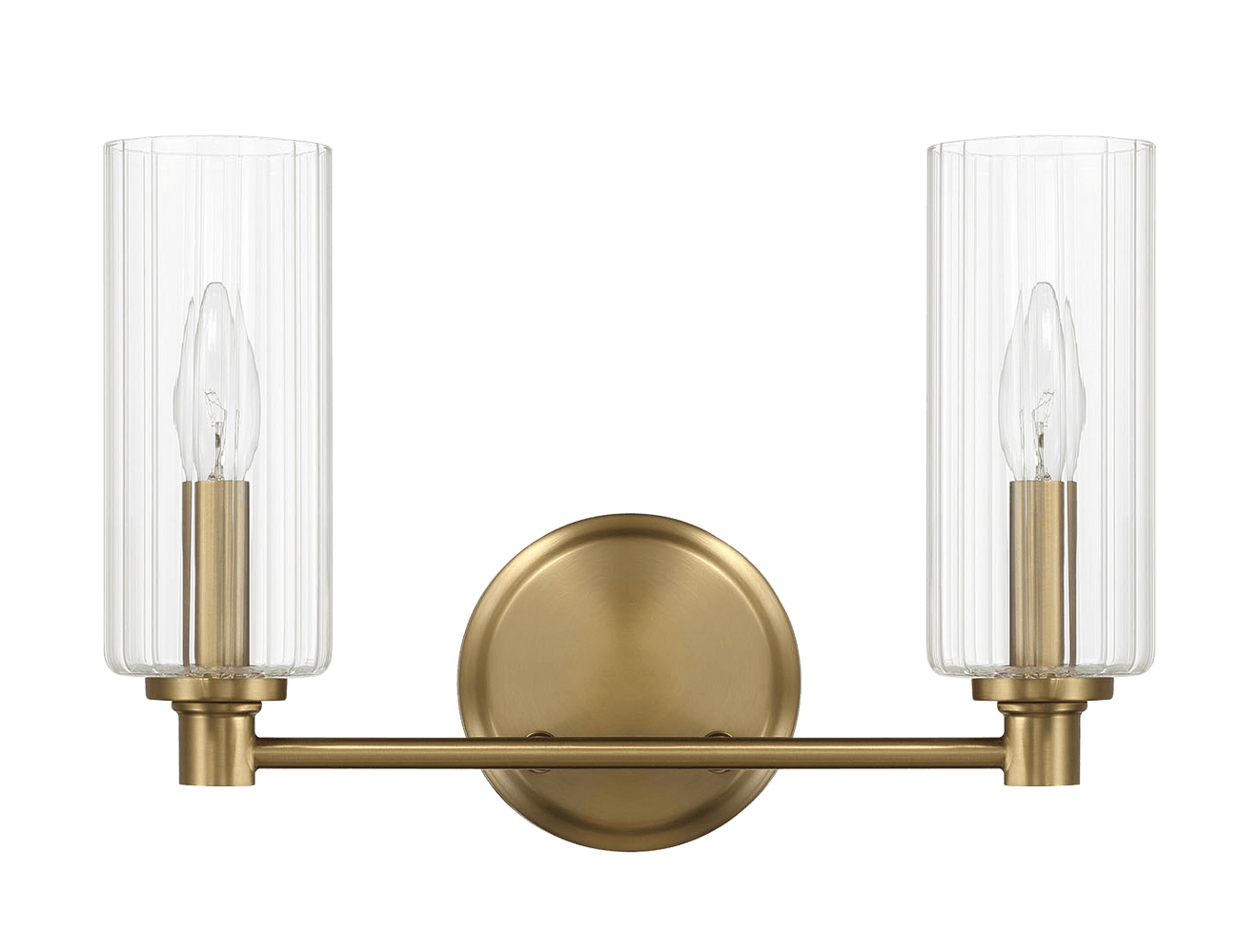 Regal Double Light Vanity With Clear Ribbed Glass - Satin Brass - West Lamp