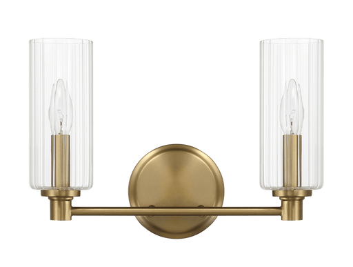 Regal Double Light Vanity With Clear Ribbed Glass - Satin Brass - West Lamp