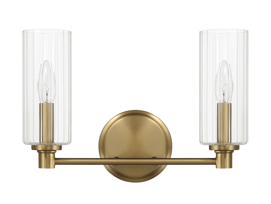 Regal Double Light Vanity With Clear Ribbed Glass - Satin Brass - West Lamp