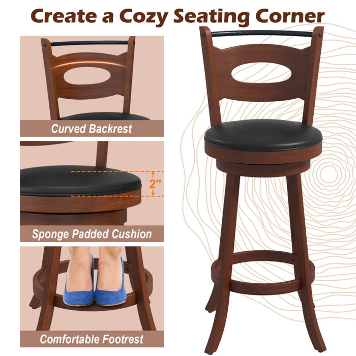 2 Pieces 24/29 inch Swivel Bar Stools with Curved Backrest and Seat Cushions