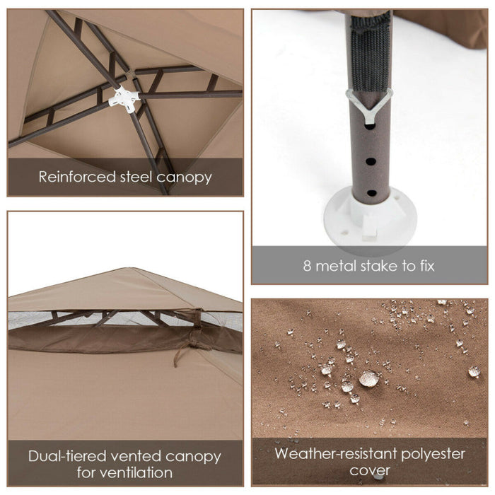 10 x 10 Feet Patio Canopy Gazebo with Neting and Double Tiered Roof