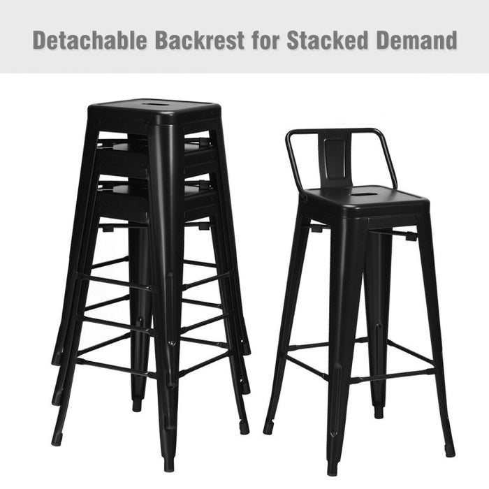 30 Inch Set of 4 Vintage Metal Bar Stool with Removable Middle Back