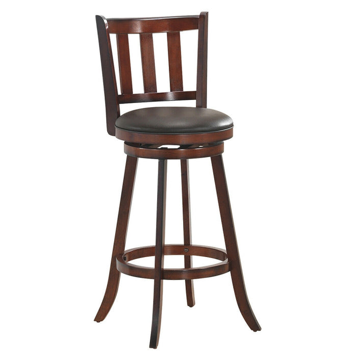 2 Pieces 360 Degree Swivel Wooden Counter Height Bar Stool Set with Cushioned Seat