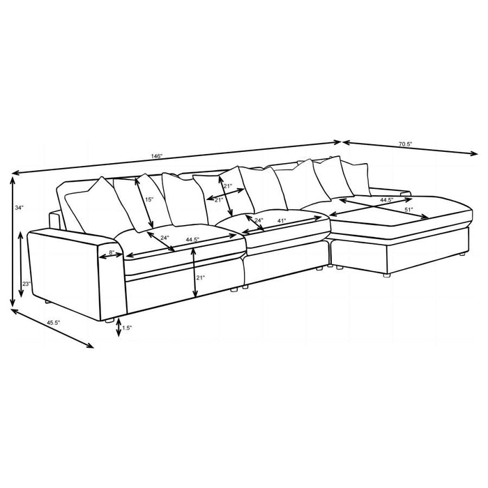 Blaine Upholstered Reversible Sectional Sofa Set With Amrless Chair Sand