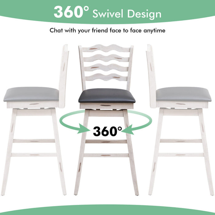 360° Swivel Bar Stools with Rubber Wood Frame and Ergonomic Backrest and Footrest