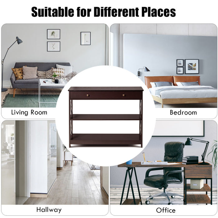 Console Table 3-Tier with Drawer and Storage Shelves