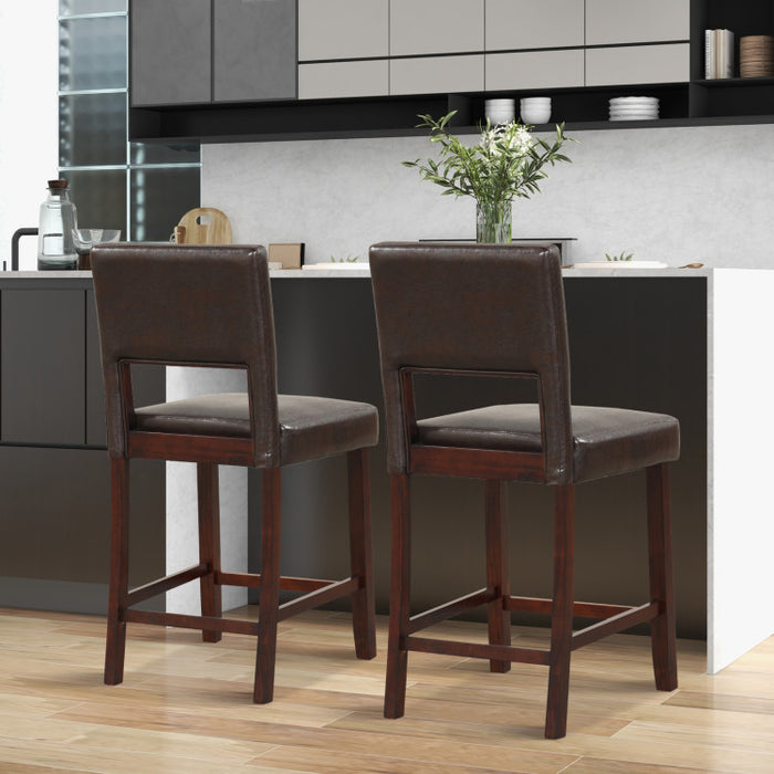 2 Piece Bar Chair Set with Hollowed Back and Rubber Wood Legs