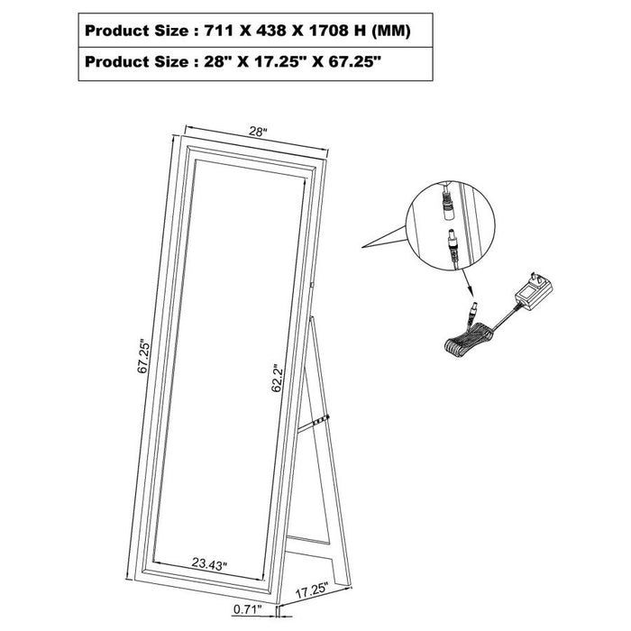 Windrose Full Length Floor Standing Tempered Mirror with LED Lighting White