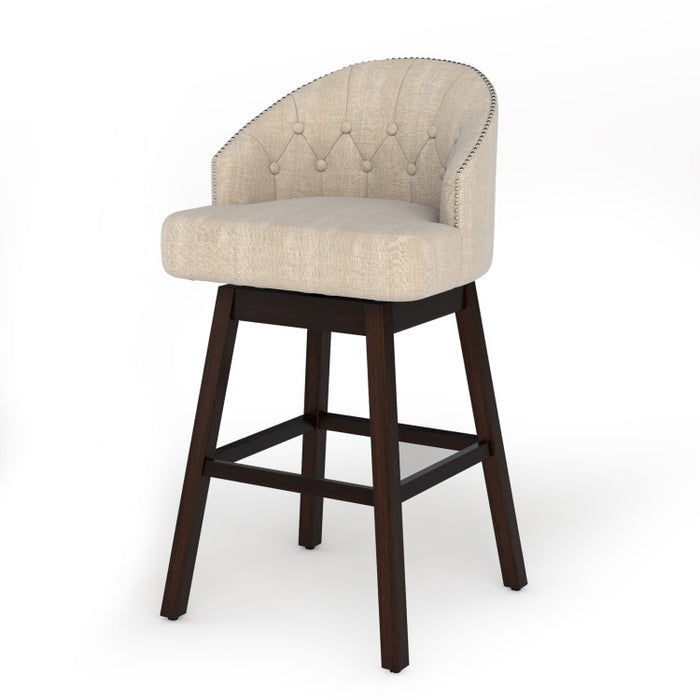 Set of 2 Swivel Bar Stools with Rubber Wood Legs and Padded Back