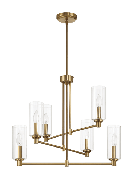 Timeless Six Lights Chandelier With Clear Ribbed Glass - Satin Brass - West Lamp