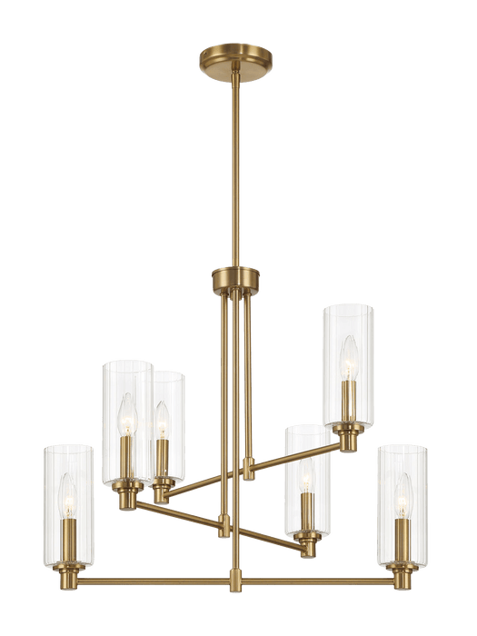 Timeless Six Lights Chandelier With Clear Ribbed Glass - Satin Brass - West Lamp