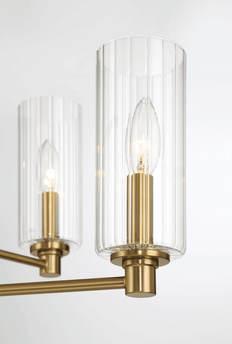 Timeless Six Lights Chandelier With Clear Ribbed Glass - Satin Brass - West Lamp