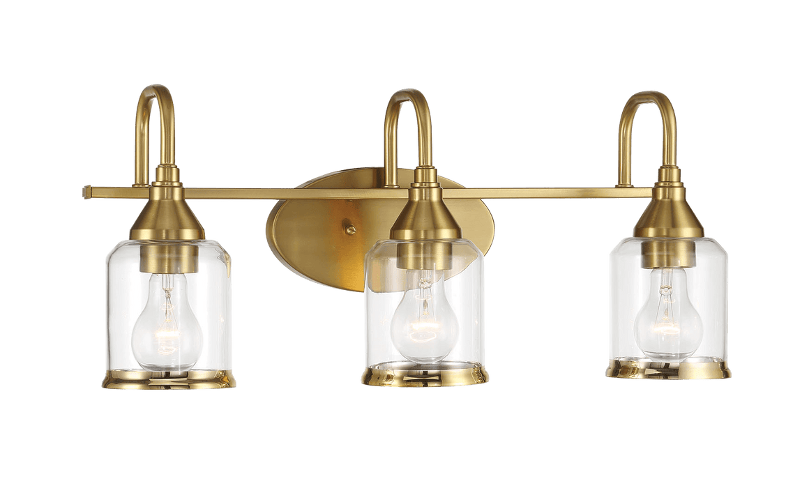 Twilight Three Lights Brushed Gold Contemporary Vanity Light 22"W × 10"H × 7.48"E with Clear Glass - West Lamp