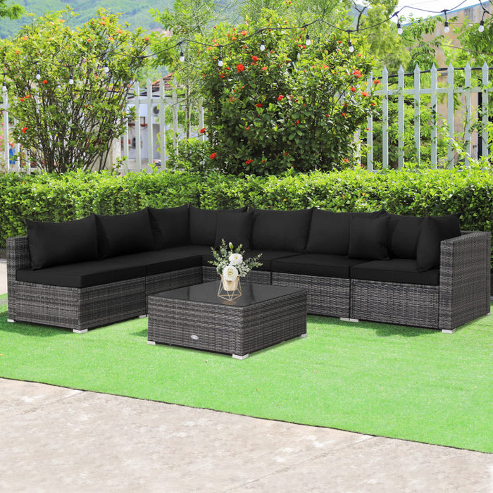 7 Pieces Patio Rattan Furniture Set with Sectional Sofa Cushioned