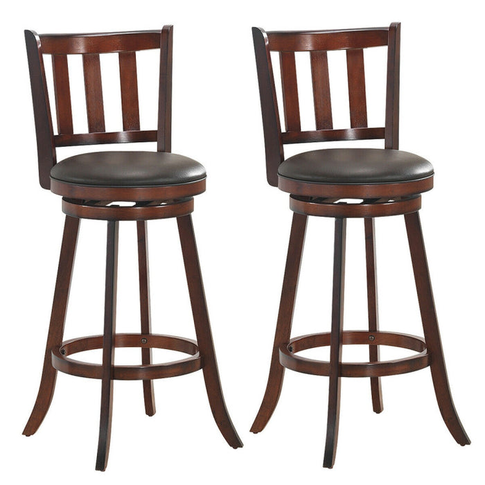 2 Pieces 360 Degree Swivel Wooden Counter Height Bar Stool Set with Cushioned Seat