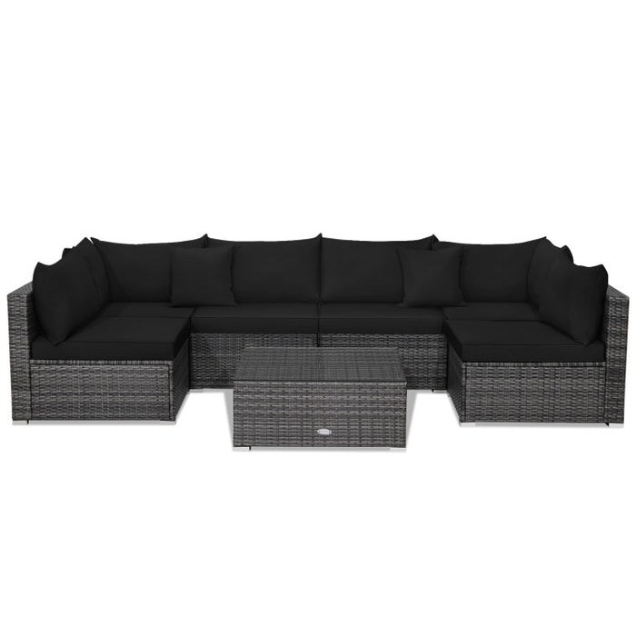 7 Pieces Patio Rattan Furniture Set with Sectional Sofa Cushioned