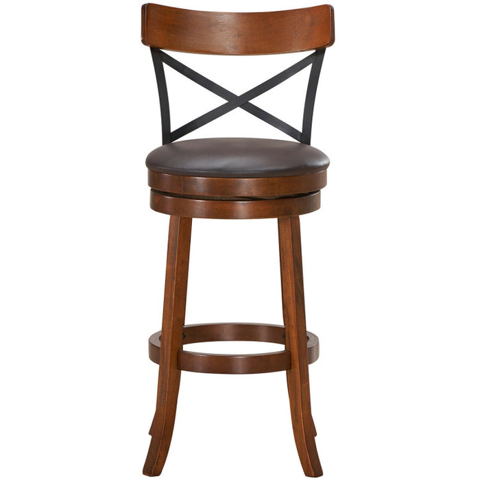 Set of 2 Bar Stools 360-Degree Swivel Dining Bar Chairs with Rubber Wood Legs