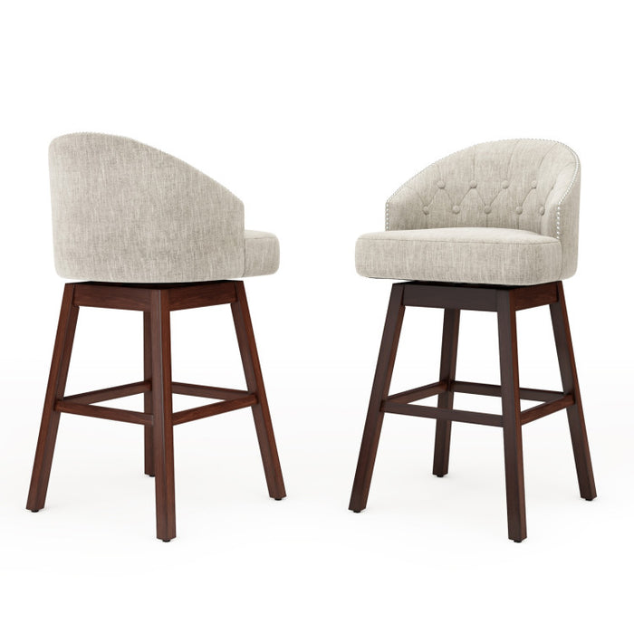 Set of 2 Swivel Bar Stools with Rubber Wood Legs and Padded Back