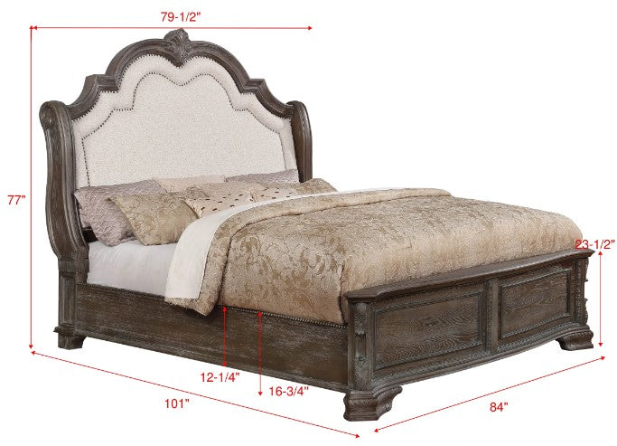 Sheffield Antique Gray Upholstered Panel Bed