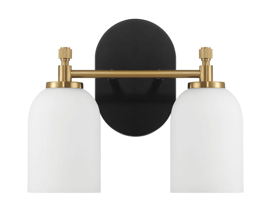 Vortex Two Lights Vanity in Traditional Style for Over Bathroom Mirror Wall Sconce 12.25"W × 10.125"H × 5.5"E With White Frosted Glass - West Lamp