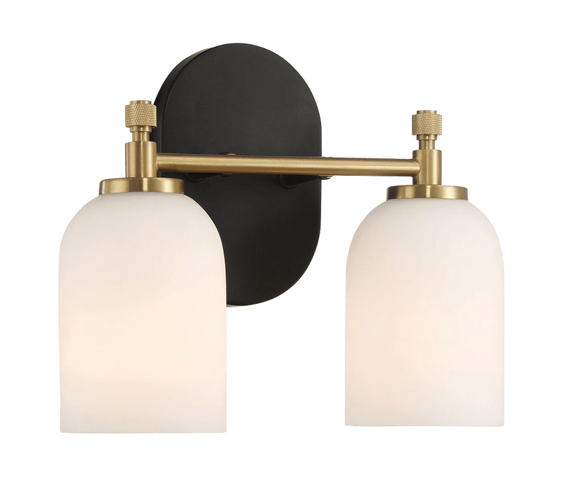 Vortex Two Lights Vanity in Traditional Style for Over Bathroom Mirror Wall Sconce 12.25"W × 10.125"H × 5.5"E With White Frosted Glass - West Lamp