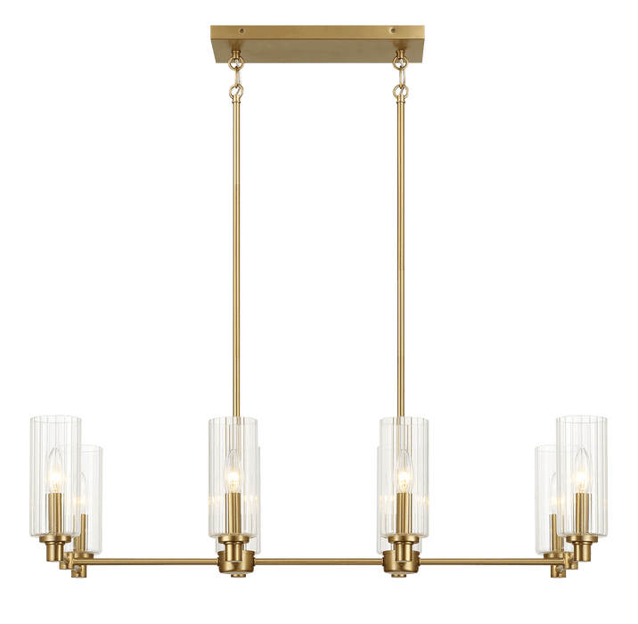 Willow Eight Lights Island With Clear Ribbed Glass Pendant Lamp - Satin Brass - West Lamp