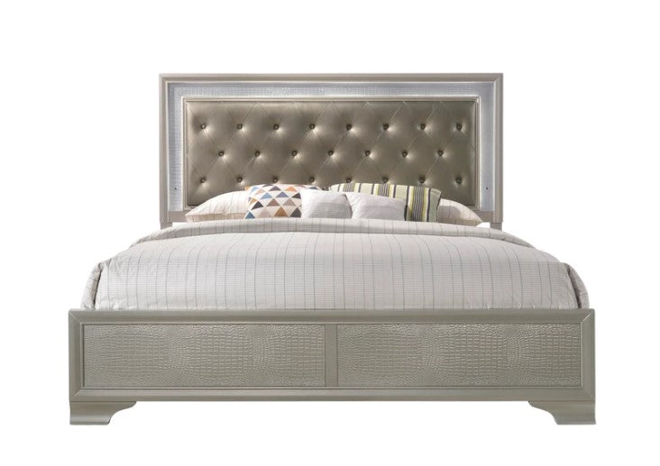 Lyssa Champagne LED Upholstered Panel Bedroom Set