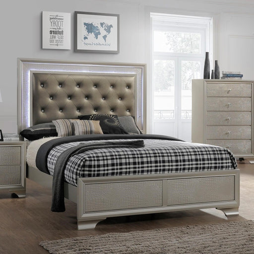 Lyssa Champagne LED Upholstered Panel Bed