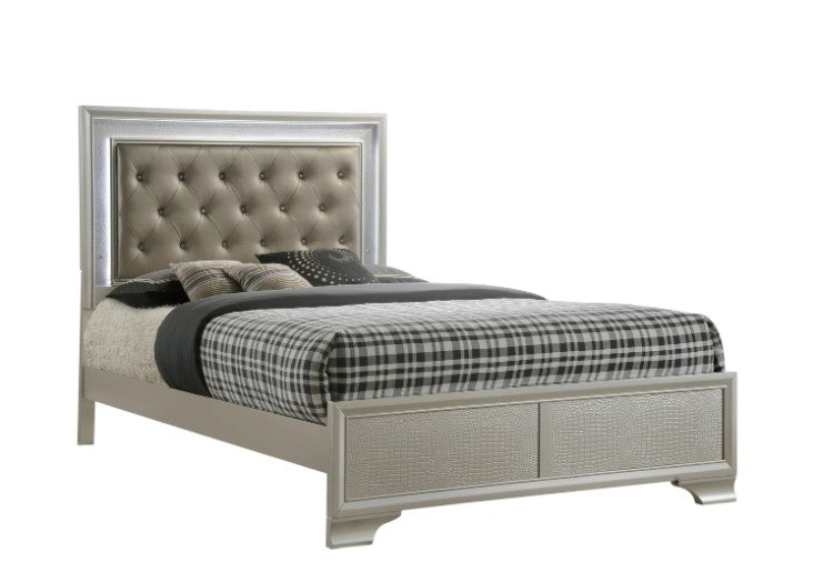 Lyssa Champagne LED Upholstered Panel Bed